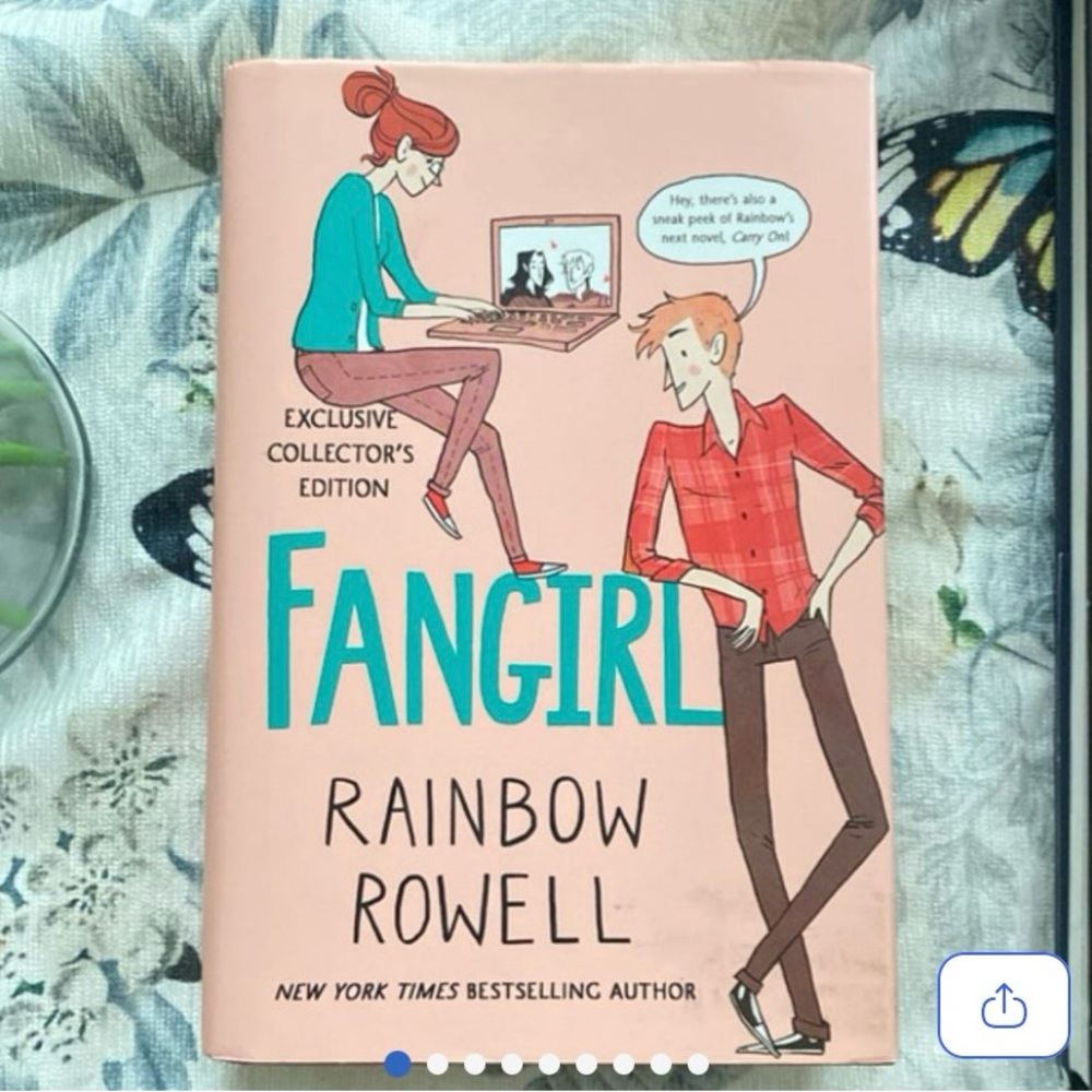 Pink special edition copy of Fangirl by Rainbow Rowell.
